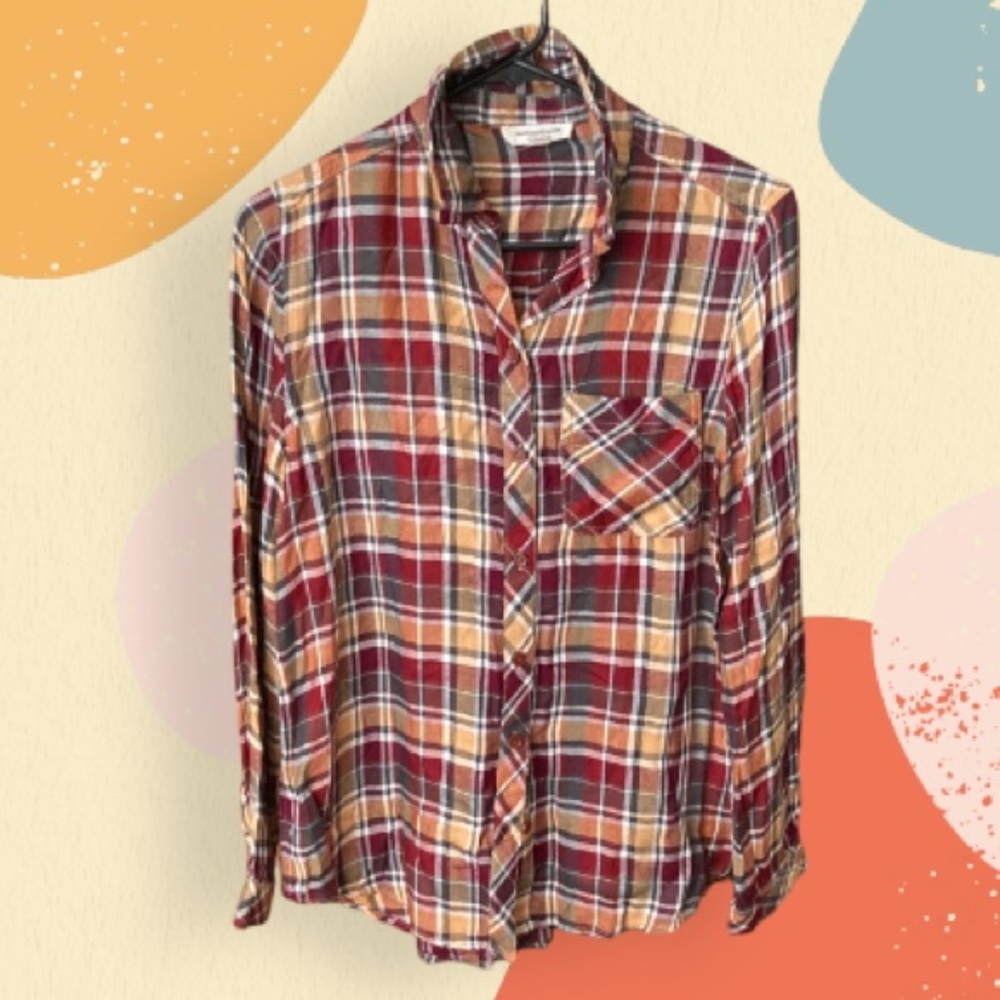 BeachLunchLounge Plaid Boyfriend Shirt Sz S